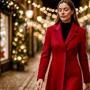 MaxMara Elegant Fire Red Nehru-Collar Wool Coat - NWOT - SEE NOTES FOR SIZE!